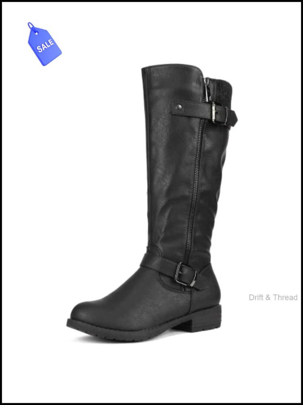 PU Leather Riding Knee High Boots Side Zipper Buckle Knee-High